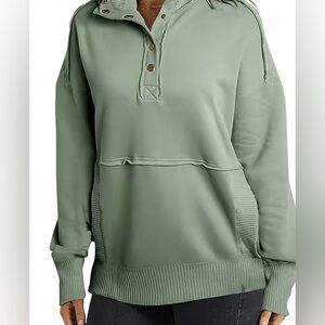 SHEWIN Women's Green Sweatshirt Pullover Top Pouch L Large